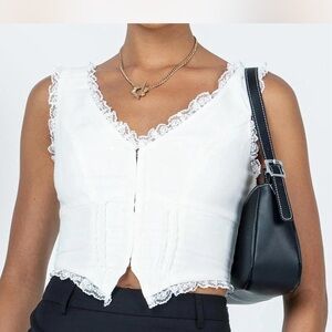 Princess Polly White Lace Trimmed Blouse